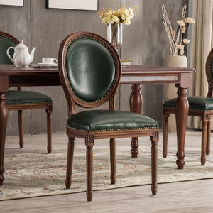 Silla de Comedor de Estilo Francés con Respaldo Redondo, Tapicería de Cuero PU y Estructura de Madera Sólida, Diseño Antiguo para Apartamentos y Villas - Product Image 5