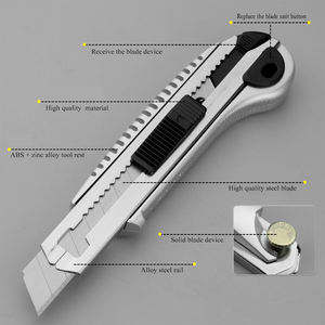 Couteau utilitaire à verrouillage automatique personnalisable OEM de 18mm, lame en acier inoxydable, poignée coussinée en aluminium moulé sous pression pour les projets de bricolage - Product Image 4