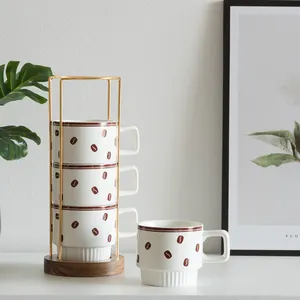 Stacking Cup Espresso Ceramic Coffee Mug Custom Stoneware Ceramic Milk/Coffee/ Tea Cup Set