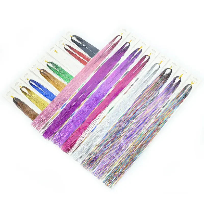 Kit de oropel Natural para extensión de cabello liso, con 18 colores, purpurina, borlas con cuentas