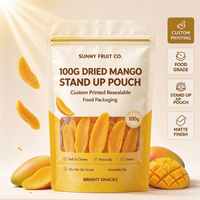 Op maat bedrukte staande ritssluitzakken, food grade, hersluitbaar, voor gedroogde mango, gedroogde appel, gedroogde peer, fruit snack verpakkingen