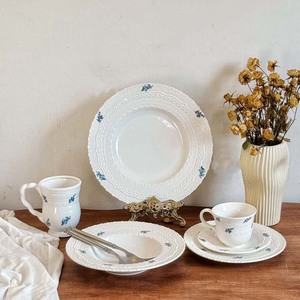 Blue Flower Embossed Ceramic Bowl Vintage Relief Porcelain Dinnerware Plant for Casual Dining Parties <b>Table</b> Settings Includes - Product Image 2