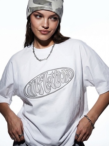 เสื้อยืดโอเวอร์ไซส์ลายปักกราฟิกสำหรับผู้ชาย ผ้าฝ้ายผสมโพลีเอสเตอร์ ลำลอง สตรีท แขนสั้น ไซส์ M L XL สีดำ สีขาว - Product Image 2