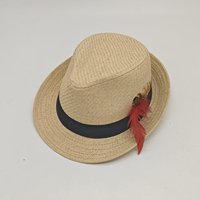Chapeau Fedora d'été en paille de papier avec plume, vente en gros d'usine