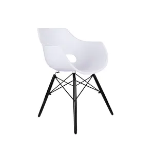 מודרני כורסא עיצוב אוכל כיסאות פלסטיק חזרה מסעדה כיסא עץ רגל שחור נטווד כיסא