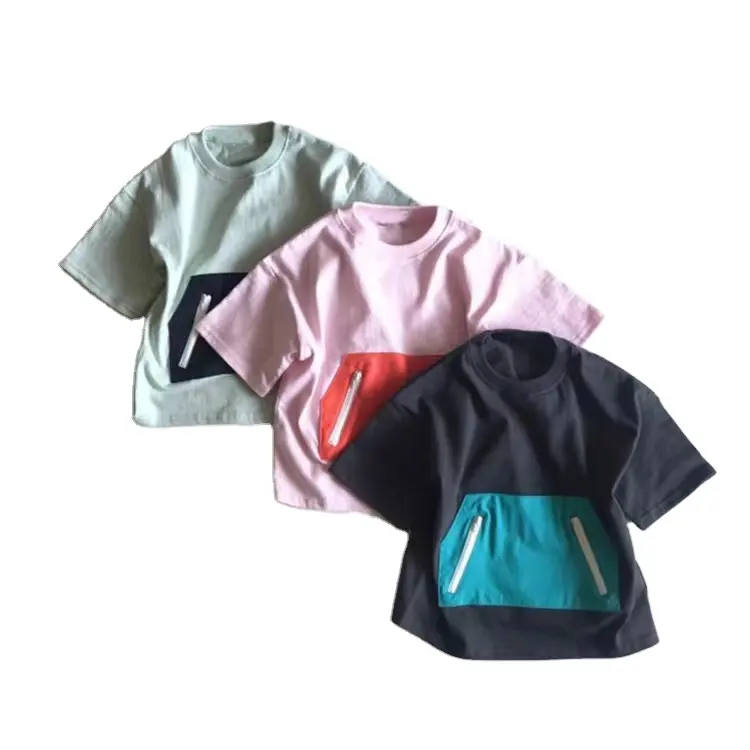 JKFS Newest Designer Kids Boy Tees Summer Short Sleeve Children Tops Front Zipper Pocket Fashions Cool T-shirts Girls