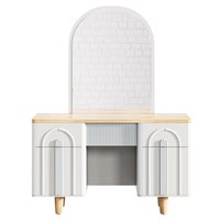 Suite de meubles de chambre à coucher modernes en or blanc, lit rembourré, armoire, coiffeuse, miroir pleine longueur, collection Efli WOODEX Home