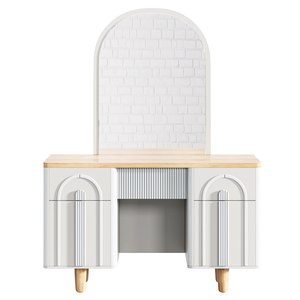 Ensemble de meubles de chambre à coucher blancs élégants, lit rembourré, armoire, coiffeuse, commode, miroir pleine longueur, collection Efli WOODEX Home - Product Image 2