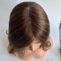 Listo para enviar Gorra de silicona Alopecia Pérdida de cabello Pelucas médicas Peluca con malla frontal superior de seda Cabello europeo Marrón oscuro Color resaltado