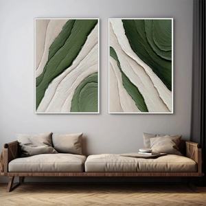 Verdant Flow - Pintura Decorativa Abstracta Texturizada Verde en 3D, Arte de Pared Abstracto Pintado a Mano, Decoración de Pared sin Marco, Pinturas Decorativas Medianas - Product Image 1
