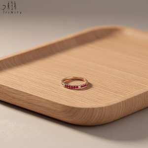 Bague minimaliste la plus populaire, fine et brillante, en or rose massif 18 carats, avec rubis naturel et diamants, empilable, type éternité - Product Image 6