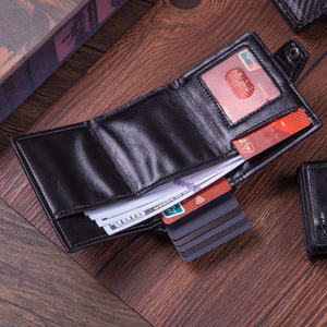 Portefeuilles en <span class=keywords><strong>cuir</strong></span> personnalisés pour hommes, portefeuilles à double pli pour hommes, <span class=keywords><strong>porte</strong></span>-cartes en aluminium avec blocage RFID - Product Image 2