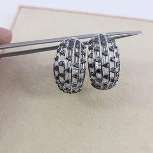 Jewelspaark Blue Diamond Hoop Earrings 1.49 Cttw Round Cut 925 Sterling Silver Prong Setting Everyday Wear - Product Image 4