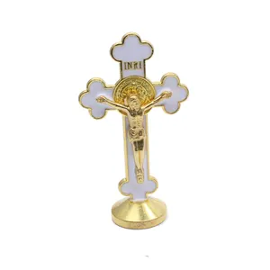 Ícone religioso católico cruz de jesus, ícone de metal, estatuetas, óleo, cor derramada