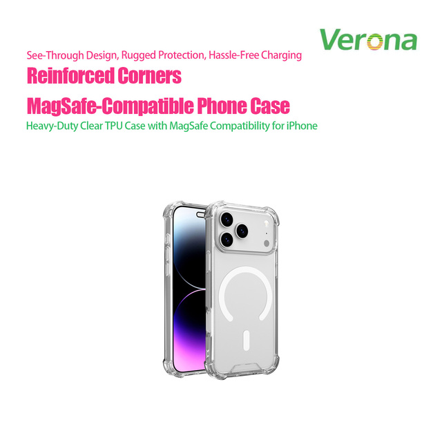 Magnetic Safety Compatible TPU+PC Material Shockproof Transparent Reinforced Corners for for Wireless Charging Phone Case