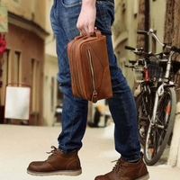 Sac de Maquillage Grande Capacité BEARKY en Cuir Véritable Crazy Horse, Tendance et Durable, Imperméable, à Suspendre – Vente Flash Usine