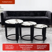 Table basse moderne minimaliste à trois pièces avec cadre métallique, rangement intégré, durable, facile à nettoyer, écologique, en ardoise