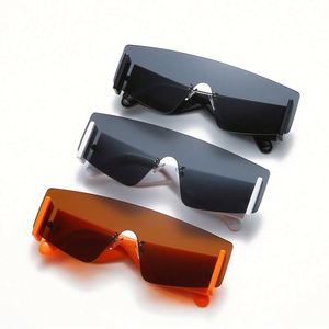 Gafas de Sol Personalizadas con Logotipo, Última Moda Retro, Montura Negra y Blanca sin Aro, Lentes de Una Pieza con Protección UV400 para Mujer - Product Image 3