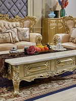 Table basse en bois massif de style européen avec détails sculptés en marbre naturel, meubles de salon, tiroirs C08a