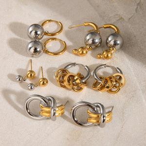 Yueli Geometric Hoop Earrings 18k Gold <b>Titanium</b> Steel Unisex Party Jewelry - Product Image 3