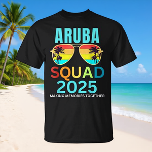 T-shirt coordinata per gruppo Aruba Squad 2025 per vacanze tropicali in spiaggia - Product Image 3