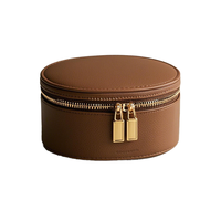 Boîte de rangement ronde en cuir PU avec fermeture éclair personnalisée pour bijoux, trousse de toilette végane, organiseur de maquillage, sac cosmétique portable – Vente en gros