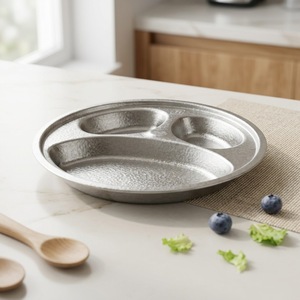 Children's Pure Titanium Dinner Plate Round Arc Type Food Grade Tableware For Kids Age 4 Years Old Up - Product Image 1