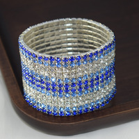 Bracelet élastique large pour femme, entièrement orné de diamants, 6 et 12 rangs, avec strass en cristal étincelant