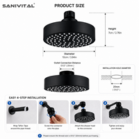 SANIVITAL Pommeau de Douche Pluie Rond Noir en ABS, Rotation à 360 Degrés, Robinet de Douche Écologique pour Salle de Bain