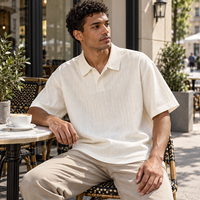 Polo pour homme en coton et lin 180 GSM, col ouvert, manches courtes, personnalisable avec logo, idéal pour l'été, vente en gros