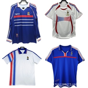 Maglia Retrò della Nazionale Francese <span class=keywords><strong>Serie</strong></span> Maschile <span class=keywords><strong>a</strong></span> Righe con Colletto Alto Manica Lunga o Corta 100% Poliestere Uniforme da Calcio per Tifosi - Product Image 4