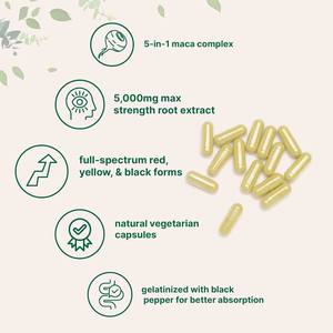 Cápsulas de Maca de Marca Privada ODM/OEM, Mezcla de Polvo Gelatinizado Amarillo, Rojo y Negro, Suplemento Orgánico y Vegano Certificado - Product Image 3