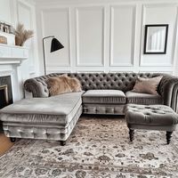 OE HOME Modernes Luxus-Samt-Ecksofa-Set mit Massivholzrahmen, Komfortabel für Wohnzimmer, Königliches Grau, 3-Sitzer