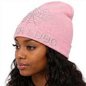 Custom <b>Cap</b> Rhinestone Spider Web Knit Beanie Hat Jacquard Rhinestone <b>Winter</b> Beanie Cuffed Beanie <b>for</b> Women & <b>Men</b> - Product Image 3
