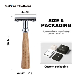 Hoja de doble cara de acero inoxidable Mango de bambú Hoja de seguridad manual Maquinilla de afeitar - Product Image 4