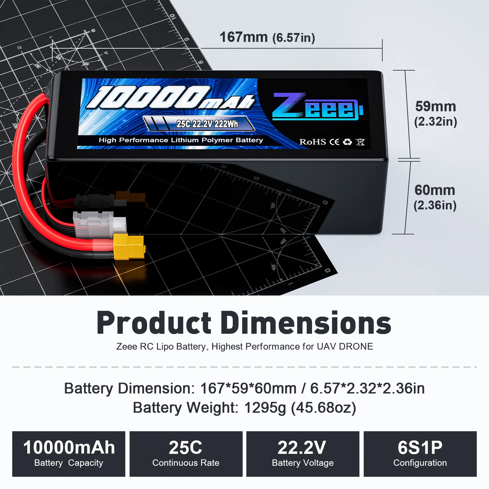 Batteria Lipo Zeee FPV 6s batteria 8000/9000/9500/10000/16000/22000mah 6S batteria lipo 22.2V 100C FPV drone per FPV