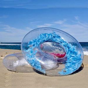 Inflatable Transparent Pink Blue White Feather Swimming Ring 120Cm Round For Adults Summer Water Play - Product Image 2