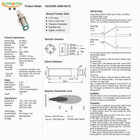 LORDDOM Sensor Level Air Ultrasonik 1m Rentang Pengukuran Tahan Air IP65 Jarak Dapat Disesuaikan CE RoHS Logam NPN/PNP 24V