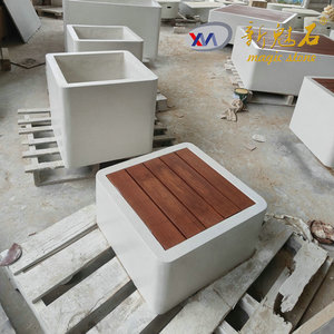 ม้านั่งคอนกรีตไฟเบอร์กลาสหินวิเศษแบบใหม่ สีขาวทรงสี่เหลี่ยม สำหรับตกแต่งภูมิทัศน์ภายนอกอาคาร โครงการตกแต่งงานวิศวกรรมเทศบาล - Product Image 2
