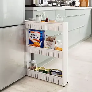 Estante de Almacenamiento de Alimentos Desmontable Rectangular Móvil con 3 Cestas Grandes, Estante Deslizante Delgado para Espacios Reducidos - Product Image 4