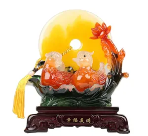 2023 Feng Shui Wishful safety deduction Office Home Table Fish Decoration Resin Ruyi Crafts for Wealth and Good Luck Home decor