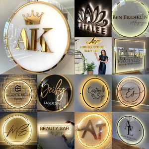 Affari specchio acrilico oro 3d Light up logo personalizzato Led segno dell'azienda cartello cartello luminoso per salone segno di affari - Product Image 2