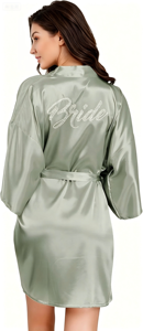 <span class=keywords><strong>Vestaglia</strong></span> da Sposa in Raso con Strass Personalizzata OEM, <span class=keywords><strong>Kimono</strong></span> Corto in Seta per Damigelle, Pigiama per Preparazione Matrimonio - Product Image 5