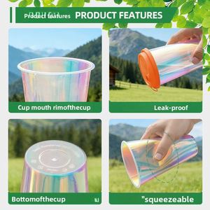 Gobelet jetable en PP pour thé au lait 520 ml, diamètre 90 mm, à pied haut, finition laser métallique argentée arc-en-ciel, personnalisable, marque neutre - Product Image 2