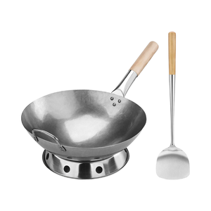 Juego de <span class=keywords><strong>Wok</strong></span> Antiadherente de Acero al Carbono de Grado Comercial, 18L, Ecológico, Martillado a Mano, con Mango de Madera y Acero, Anillo para <span class=keywords><strong>Wok</strong></span>, Espátula, para Gas - Product Image 4
