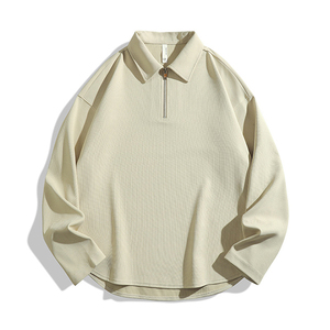 เสื้อโปโลแขนยาวผู้ชาย รุ่นใหม่ ฤดูใบไม้ร่วง ฤดูหนาว แบรนด์ทันสมัย สีพื้น ทรงหลวม ไหล่ตก สไตล์มินิมอล ปกซิป - Product Image 4