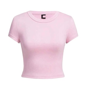 Femmes été Crop hauts décontracté 3D broderie impression Streetwear confortable col rond doux à manches courtes pour Club Sexy femme - Product Image 1