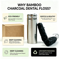 Fil dentaire naturel en charbon de bambou biodégradable avec logo personnalisé, avec conteneur en acier inoxydable rechargeable, soins bucco-dentaires écologiques