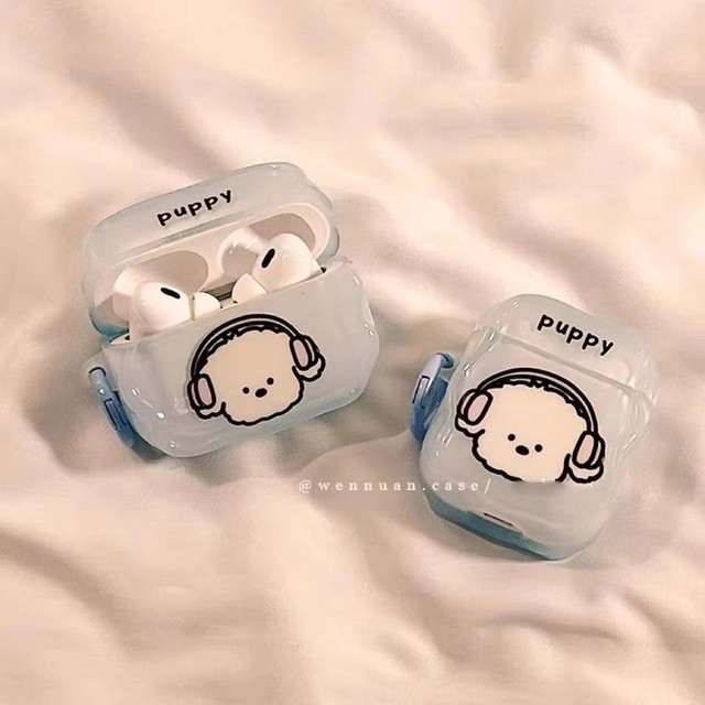 New INS Cute Fun Cartoon Listening Puppy Gradient Blue for Airpos Pro 1 2 3 4 Case Wireless Bluooth Silicone Soft Cover