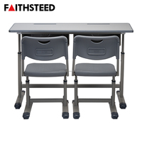 Ensemble bureau et chaise double gris pour étudiants, table d'étude réglable en hauteur pour deux étudiants avec chaises confortables